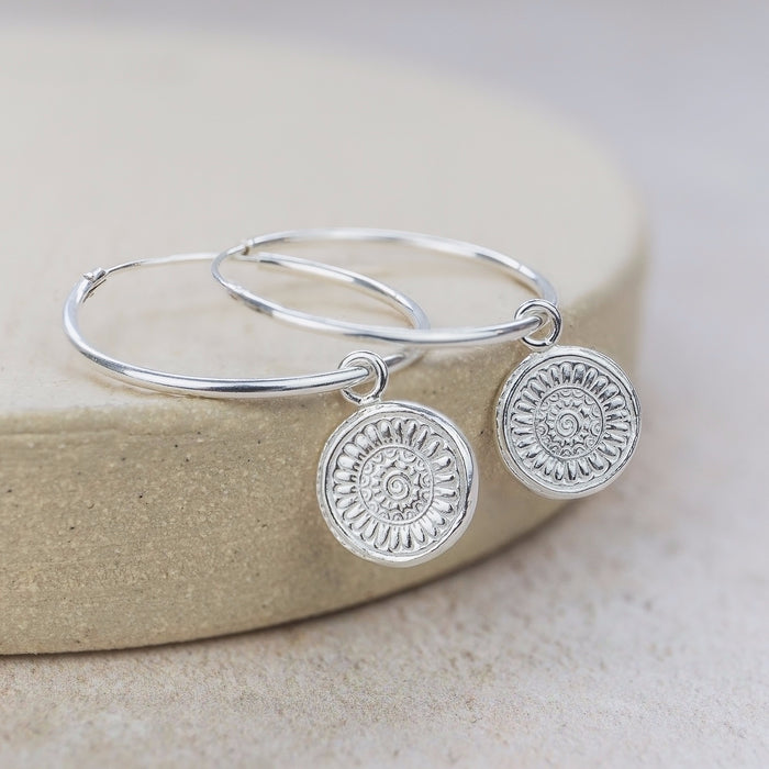 Sterling Silver Talisman Charm Hoops