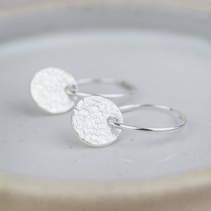 Sterling Silver Textured Charm Hoops - Circle
