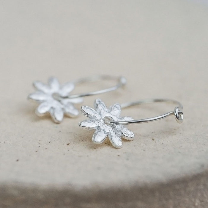 Sterling Silver Daisy Charm Hoops