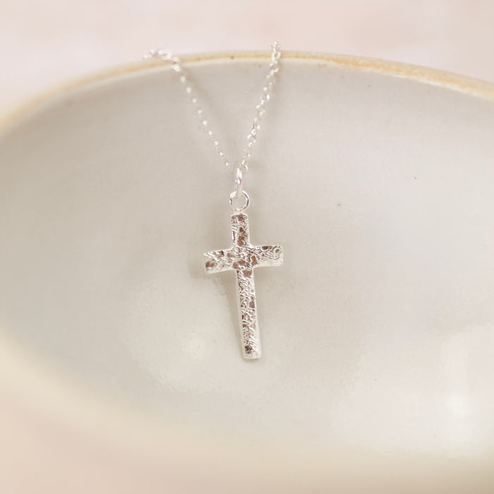 Sterling Silver Textured Cross Pendant