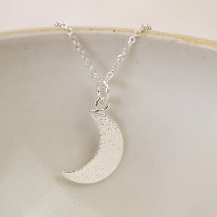Sterling Silver Textured New Moon Pendant