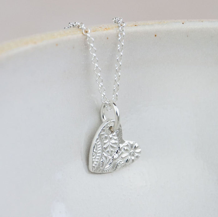 Sterling Silver Textured Small Heart Pendant