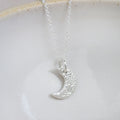 Sterling Silver Textured Small Moon Pendant