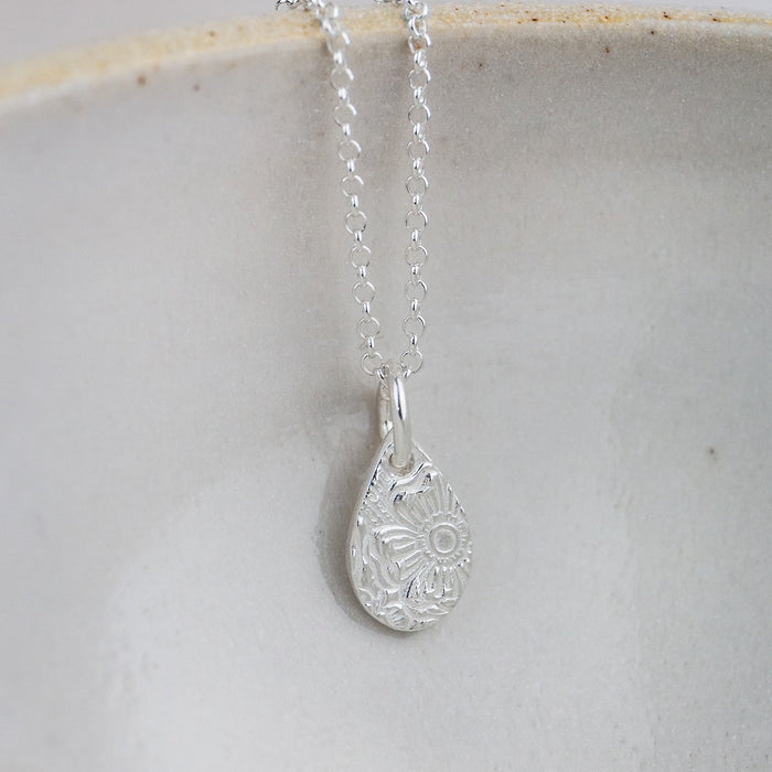 Sterling Silver Textured Small Teardrop Pendant