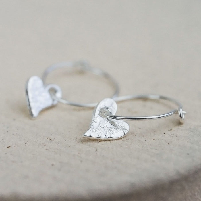 Sterling Silver Tilted Heart Hoops