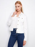 White denim jacket with a classic shirt collar and button front, perfect for layering by Charlie B.