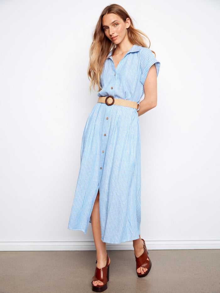 This dress showcases hidden pockets and a front button closure for added convenience. By Charlie B.