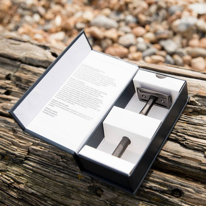 Brighton Beard Company safety razor presentation box with razor inside