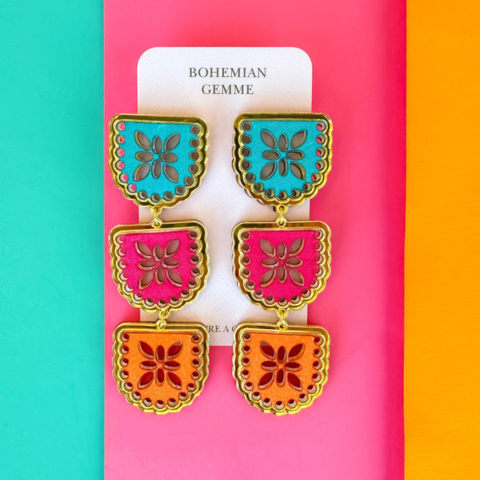 Throwback Papel Picado 3 Tier Earrings