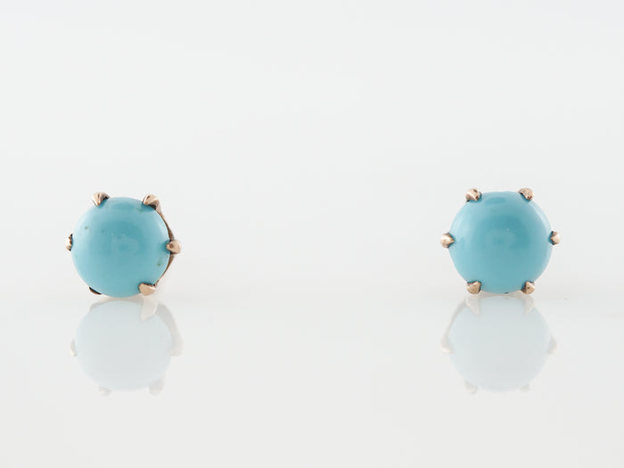 Turquoise Stud Earrings in 14k Yellow Gold