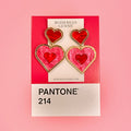 Valentines Pink and Red  Double Heart Earrings