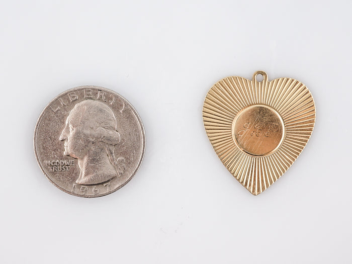 Vintage Pendant Charm Heart Mid-Century 14k Yellow Gold