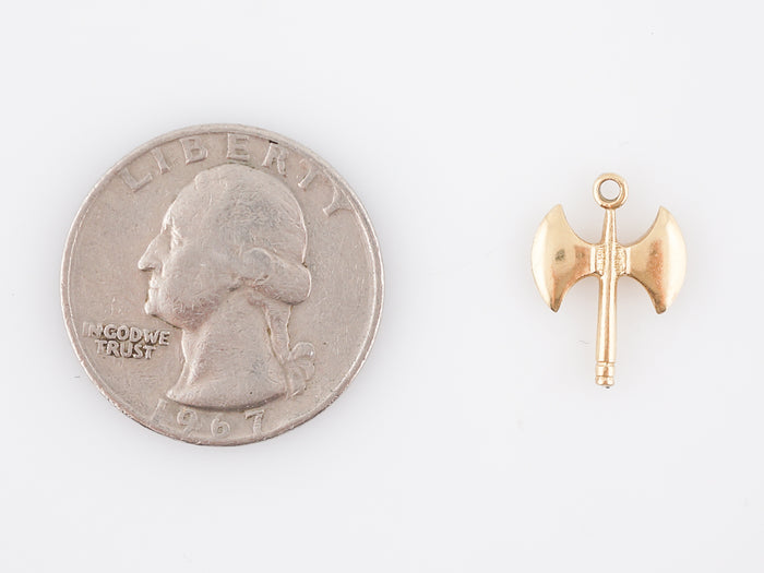 Vintage Pendant Mid-Century Axe Charm 18k Yellow Gold