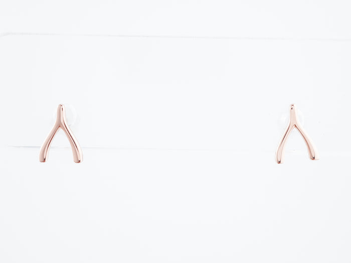 Wish Bone Earrings Modern in 14K Rose Gold