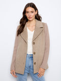 Taupe wool blend jacket with rib-knit sleeves and notched lapel, featuring button-front closure by Charlie B.