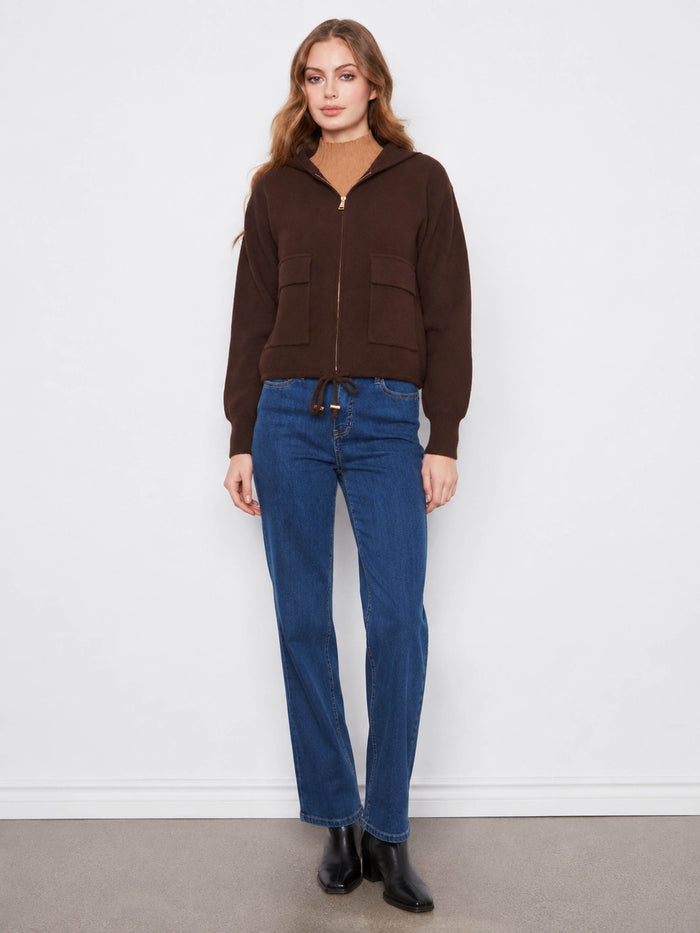 This fashionable jacket includes a hood with drawstrings, adding both style and functionality to your wardrobe by Charlie B.